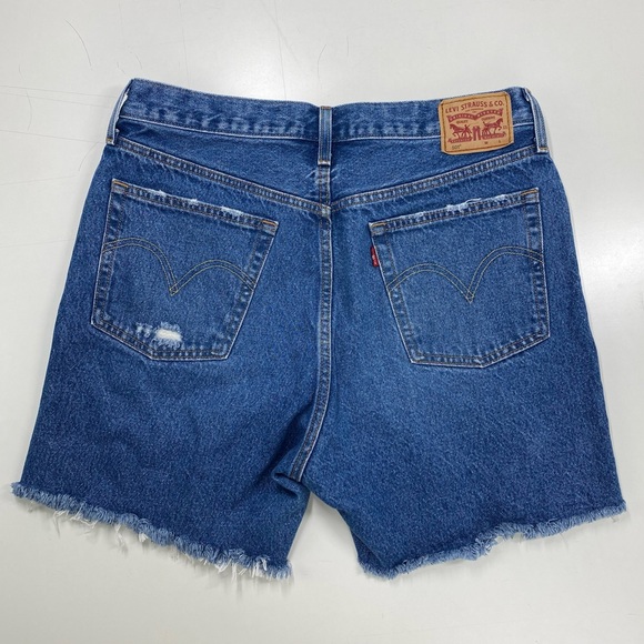 Levi's 501 High Rise Distressed Blue Jean Cutoff Denim Shorts Waist 31 Raw Hem - Picture 2 of 12